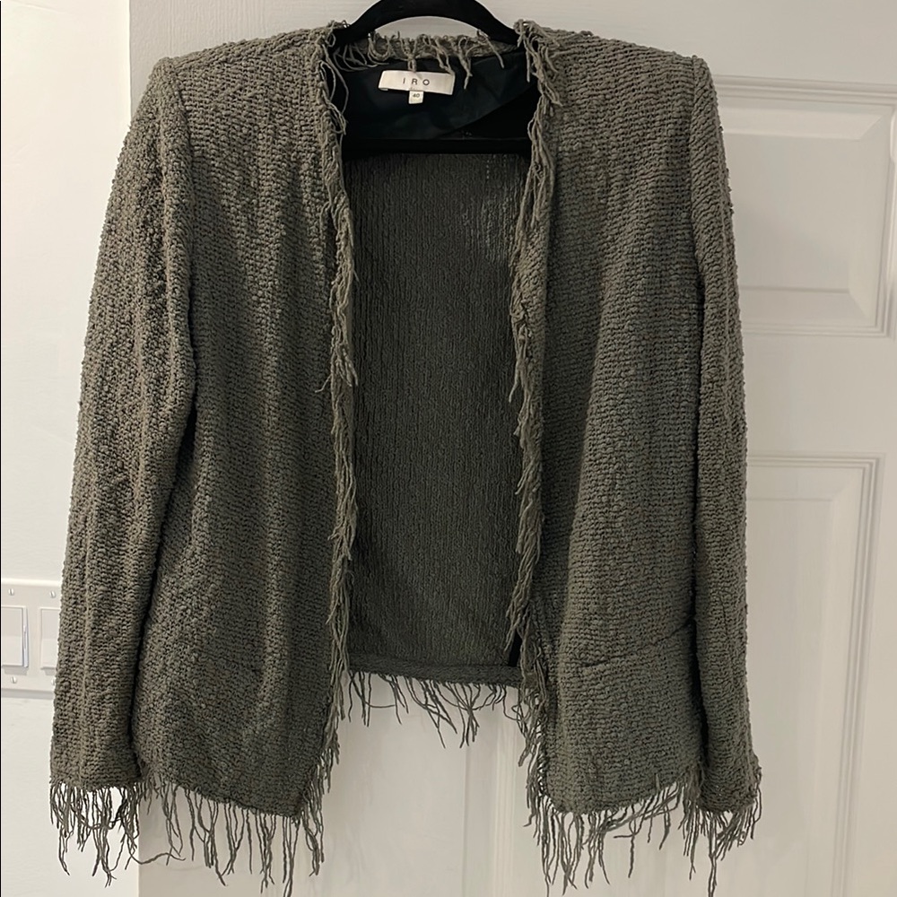 IRO Women's Textured Gray Cardigan with Fringe